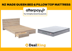 APARTMENT 2 DRAWER NZ MADE QUEEN SLAT BED & PILLOW TOP MATTRESS