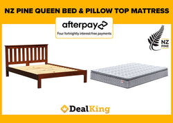 NZ PINE QUEEN SLAT BED & PILLOW TOP MATTRESS