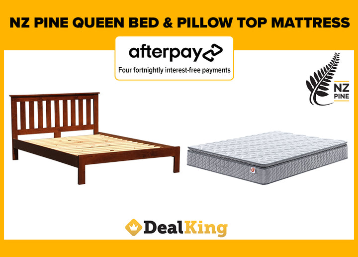 NZ PINE QUEEN SLAT BED & PILLOW TOP MATTRESS