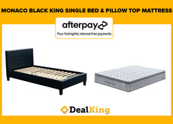 MONACO PU LEATHER KING SINGLE BED & PILLOW TOP MATTRESS BLACK