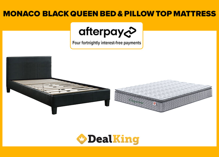 MONACO SLAT QUEEN BED + PILLOW TOP MATTRESS BLACK