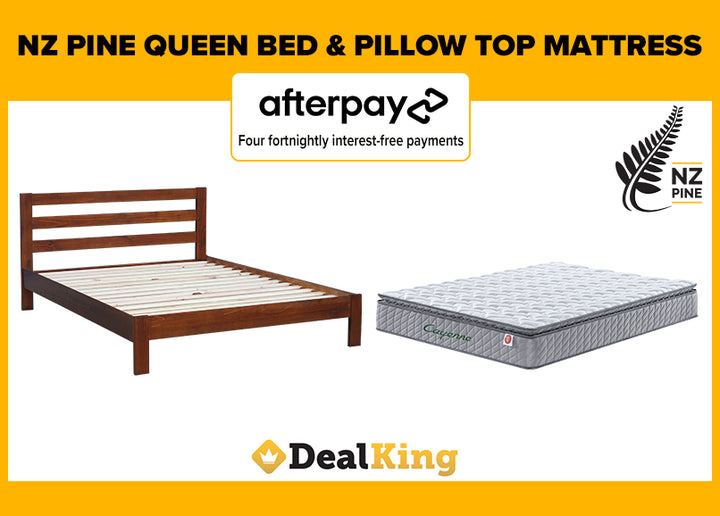 QUEEN NZ PINE SLAT BED + PILLOW TOP MATTRESS