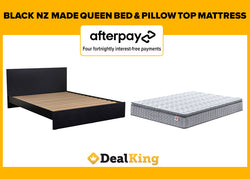 BLACK NZ MADE QUEEN SLAT BED & PILLOW TOP MATTRESS