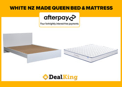WHITE NZ MADE QUEEN SLAT BED + MATTRESS