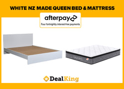 WHITE NZ MADE QUEEN SLAT BED + POCKET SPRING MATTRESS