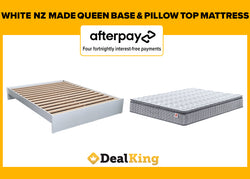 WHITE NZ MADE QUEEN SLAT BASE + PILLOW TOP MATTRESS