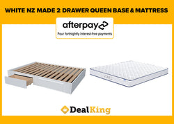 WHITE 2 DRAWER NZ MADE QUEEN SLAT BASE + MATTRESS