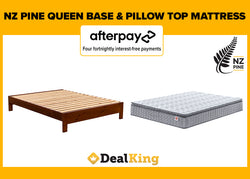 SOLID NZ PINE QUEEN BASE & PILLOW TOP MATTRESS