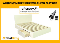 WHITE 2 DRAWER NZ MADE QUEEN SLAT BED