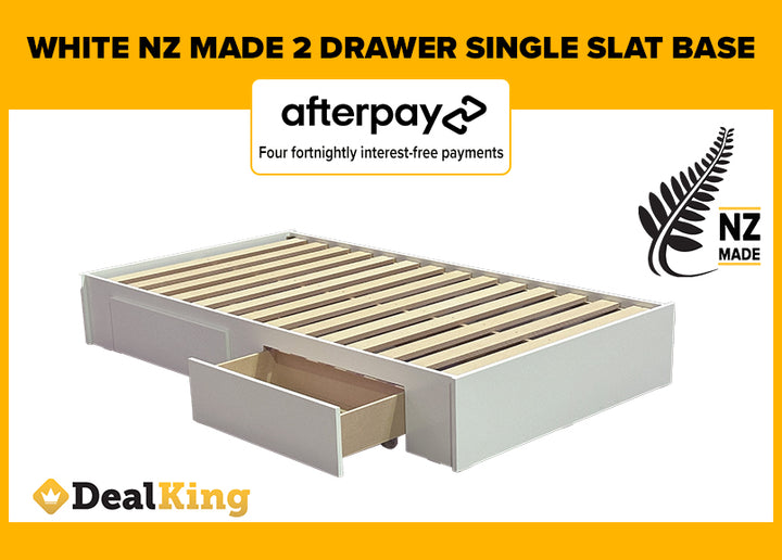 WHITE 2 DRAWER NZ MADE SINGLE SLAT BASE