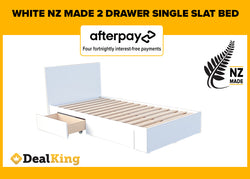 WHITE 2 DRAWER NZ MADE SINGLE SLAT BED